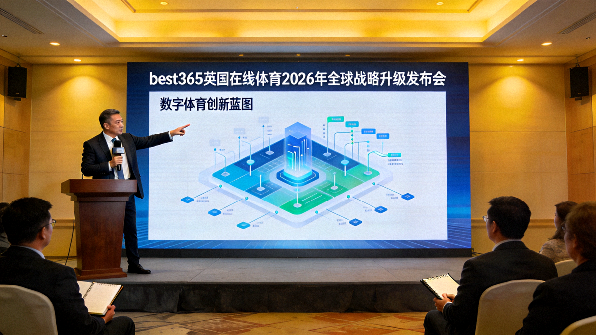best365英国在线体育2026年全球战略升级发布会现场，高管正在阐述数字体育创新蓝图