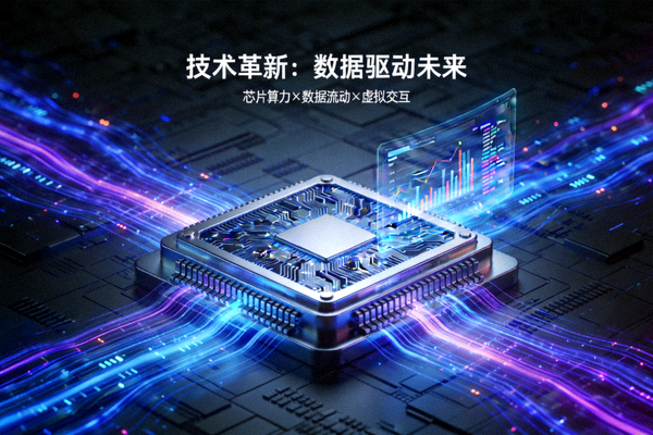 展示全球化技术架构的概念图，包含数据中心、网络链路和多种设备接入图标